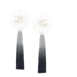 Chunky Flower With Tassel Long Drop Earrings
